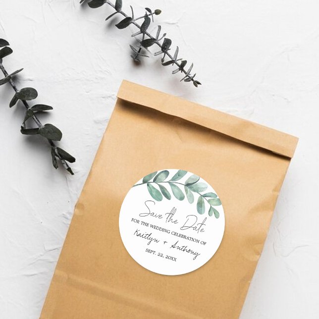 Botanical Watercolor Greenery Eucalyptus Classic Round Sticker (Creator Uploaded)