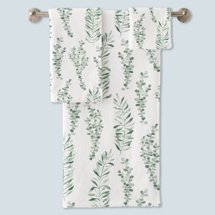 Botanical Watercolor Greenery Leaves Bath Towel Set