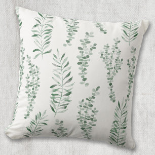 Botanical Watercolor Greenery Leaves Cushion