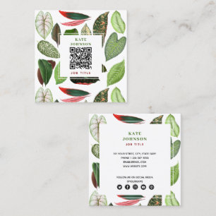 Botanical Watercolor Greenery Leaves QR Code Square Business Card