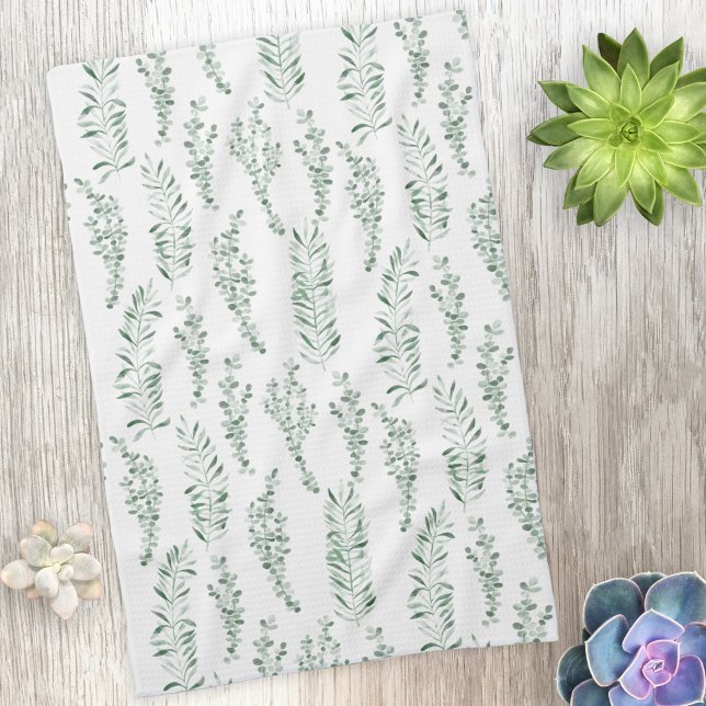 Botanical Watercolor Greenery Leaves Tea Towel (Creator Uploaded)