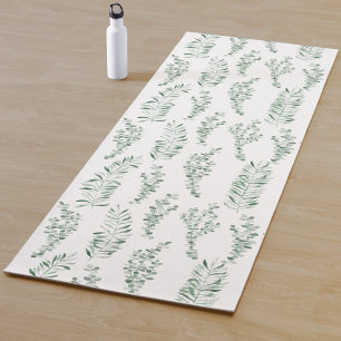 Botanical Watercolor Greenery Leaves Yoga Mat