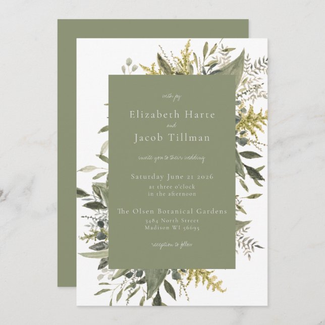 Botanical Watercolor Greenery Wedding Invitation (Front/Back)