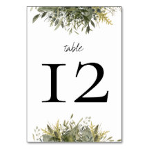 Botanical Watercolor Greenery Wedding Table Number