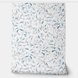 Botanical watercolor grey blue leaves on white wallpaper