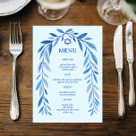 Botanical Watercolor Jewish Event Bar Bat Mitzvah Menu<br><div class="desc">Perfect menu card for a bat mitzvah, bar mitzvah or other Jewish celebration! Hand drawn delicate leaf trame art for you! FULLY CUSTOMIZABLE! Click on “Personalise” above to edit the text. Click "edit using design tool" to adjust the fonts, colours and placements and to add text to the back side...</div>