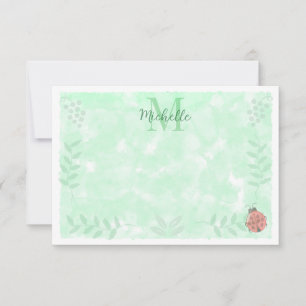 Botanical Watercolor Ladybug Monogram Card