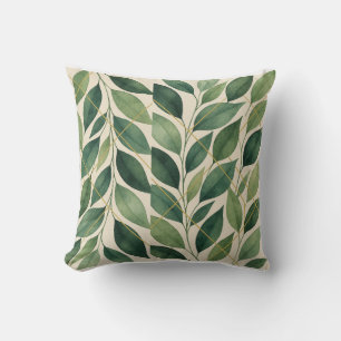 Botanical Watercolor Leaves Throw Pillow   Green L
