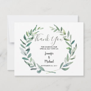 Botanical watercolor leaves wedding thank you card