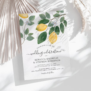 Botanical Watercolor Lemon & Foliage Wedding Invitation