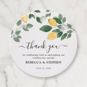 Botanical Watercolor Lemon & Greenery Wedding Favour Tags