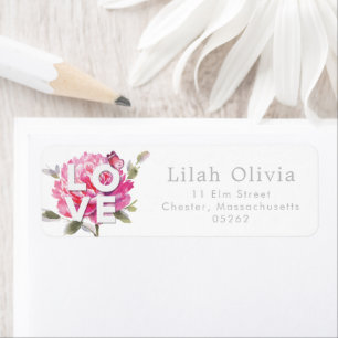 Botanical Watercolor Love Script Personalised Return Address Label