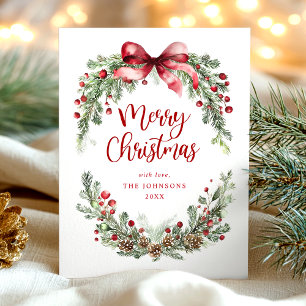 Botanical Watercolor Merry Christmas Holiday Postcard