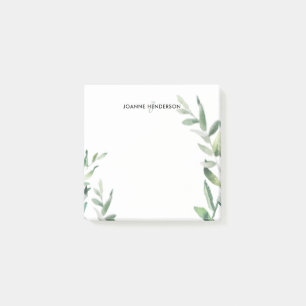 Botanical Watercolor olive branch monogram name Post-it Notes