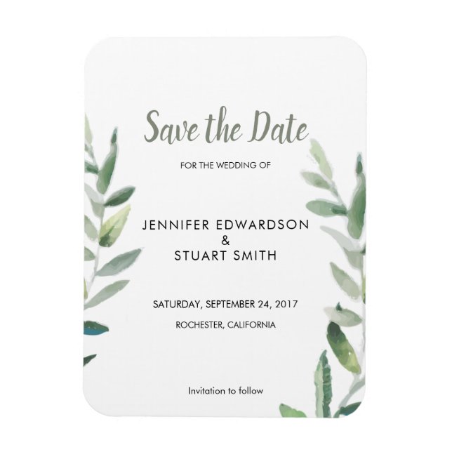 Botanical watercolor olive leaves Save the Date Magnet (Vertical)