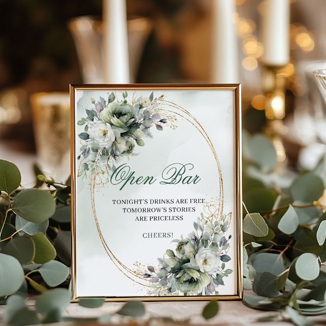 Botanical Watercolor Open Bar Tabletop Sign (Botanical Watercolor Open Bar Tabletop Sign)