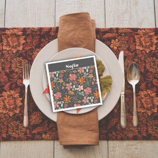 Botanical watercolor pattern custom grey napkin