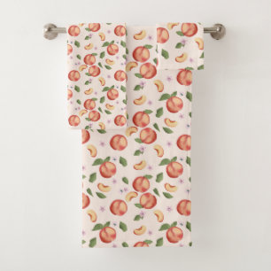 Botanical Watercolor Peaches & Blossoms Bath Towel Set