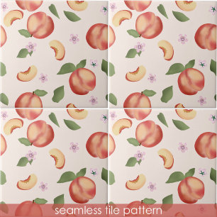 Botanical Watercolor Peaches & Blossoms Ceramic Tile