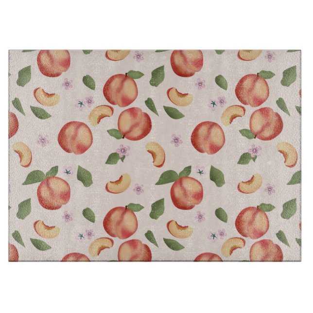 Botanical Watercolor Peaches & Blossoms  Cutting Board (Front)