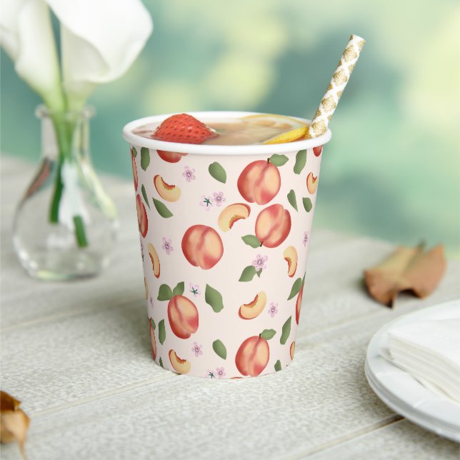 Botanical Watercolor Peaches & Blossoms  Paper Cups (Insitu)