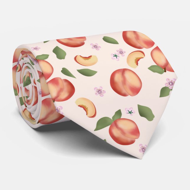 Botanical Watercolor Peaches & Blossoms  Tie (Rolled)