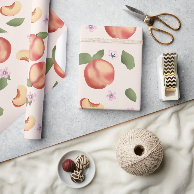 Botanical Watercolor Peaches & Blossoms  Wrapping Paper (Crafts)