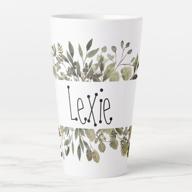 Botanical Watercolor Personalised  Latte Mug (Front)