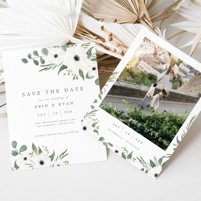Botanical Watercolor Photo Save the Date Card (Creator Uploaded)