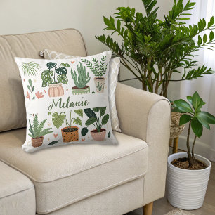 Botanical Watercolor Potted Plants  Cushion
