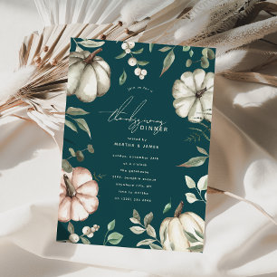 Botanical Watercolor Pumpkin Thanksgiving Dinner Invitation