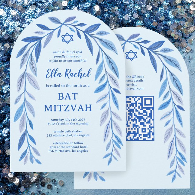 Botanical Watercolor QR Code Bar Bat Mitzvah Arch Invitation (Botanical Watercolor QR Code Bar Bat Mitzvah Arch Invitation
)