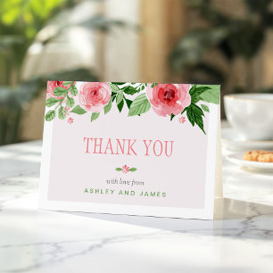 Botanical Watercolor Rose Flowers Thank You Card
