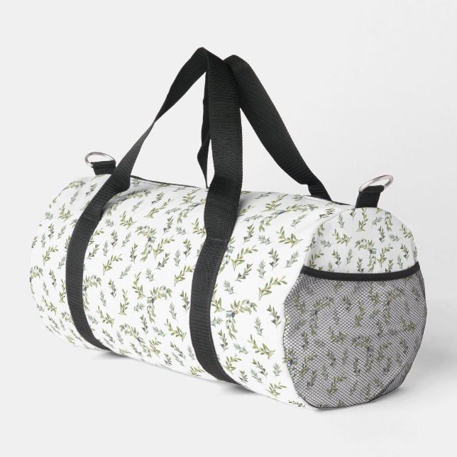 Botanical Watercolor Sage Green Olive Pattern Duffle Bag (Right Corner)