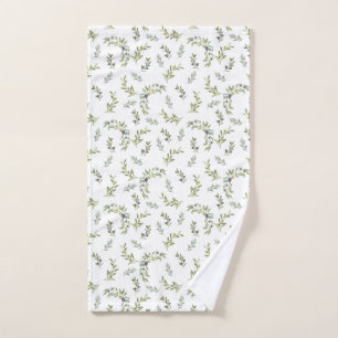 Botanical Watercolor Sage Green Olive Pattern Hand Towel
