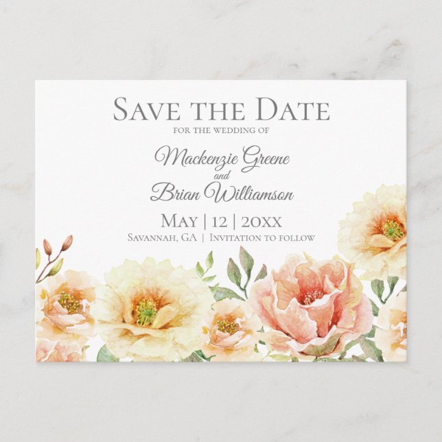 Botanical Watercolor Save The Date Postcard 2 (Front)