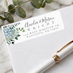 Botanical Watercolor Succulent Wedding  Address Return Address Label