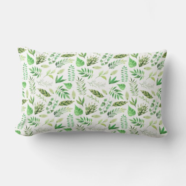 Botanical Watercolor Tropical Leaves Lumbar Cushion (Front)
