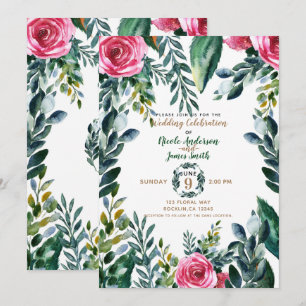 Botanical Watercolor Vintage Floral Leaves Wedding Invitation