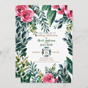Botanical Watercolor Vintage Floral Leaves Wedding Invitation
