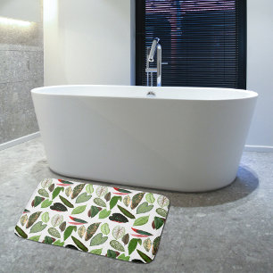 Botanical Watercolor Vintage Greenery Leaves Bath Mat