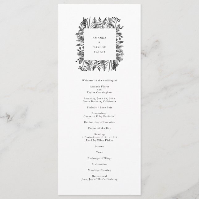 Botanical Watercolor Wedding Program (Front)