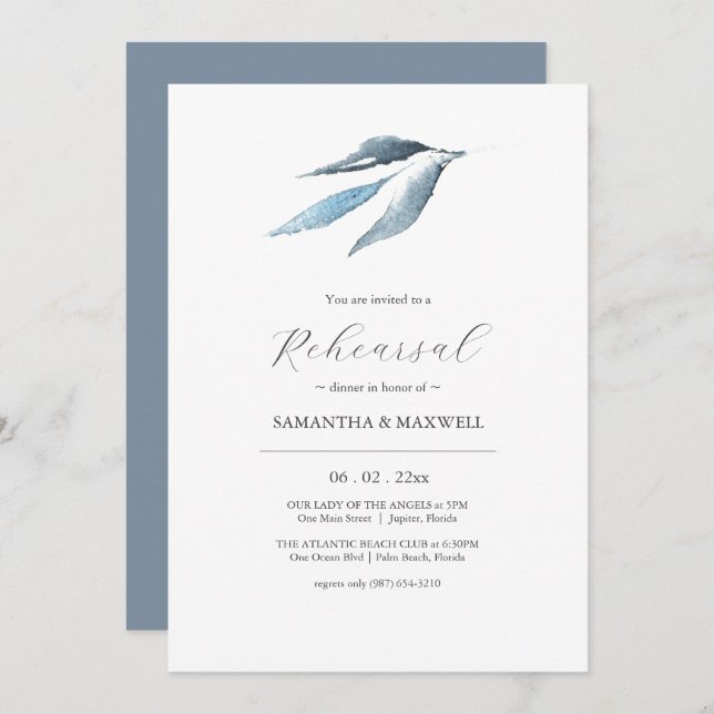 Botanical Watercolor Wedding Rehearsal Dinner Invitation (Front/Back)