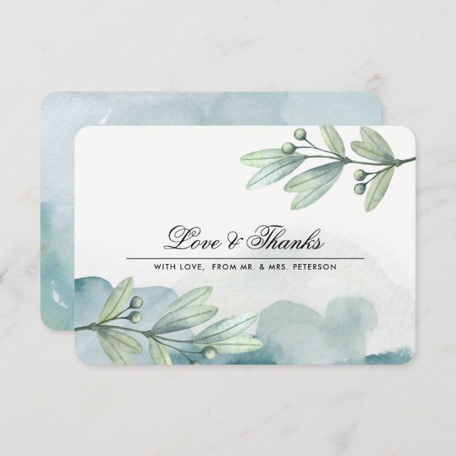 Botanical Watercolor Wedding Thank You Card (Front/Back)