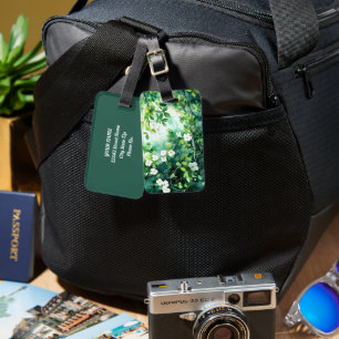 Botanical Watercolor White Blossoms Green Leaves Luggage Tag