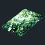 Botanical Watercolor White Blossoms Green Leaves Magnet<br><div class="desc">Spring gardens and botanical elegance with white blossoms,  lush green leaves and graceful branches.</div>