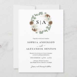 Botanical watercolor wreath invitation