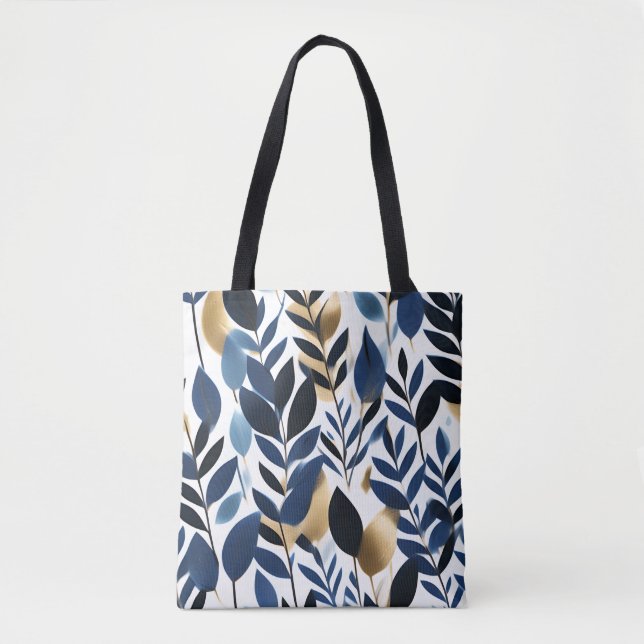 Botanical watercolour blue and gold tote bag (Front)