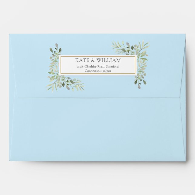 Botanical Watercolour Greenery Blue Envelope (Back (Top Flap))
