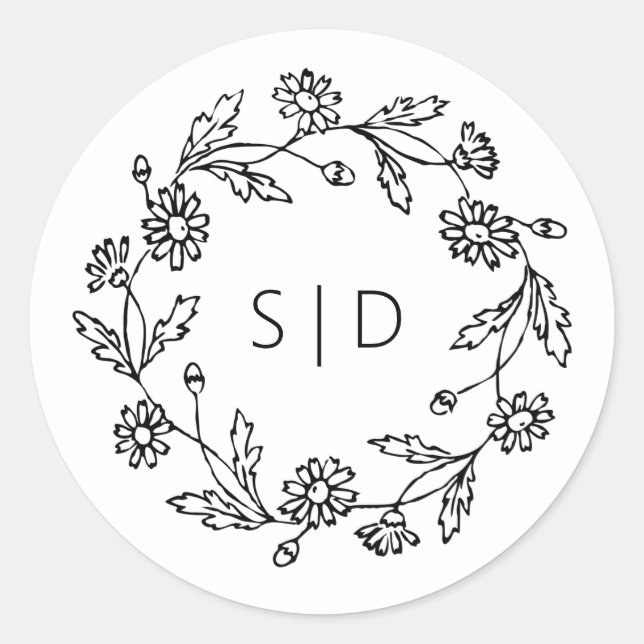 Botanical Wedding black white Classic Round Sticker (Front)